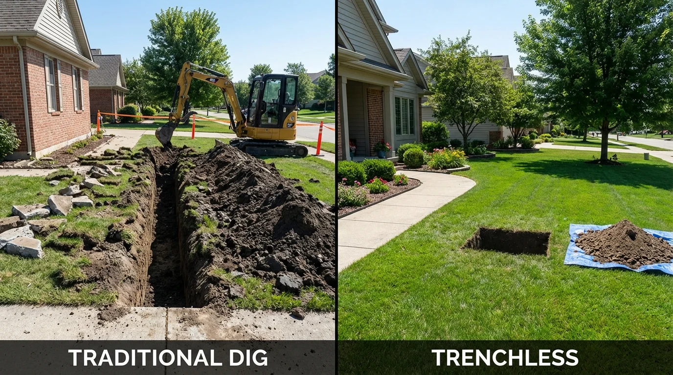 Trenchless sewer repair with minimal yard damage versus traditional excavation in Saint James, MO